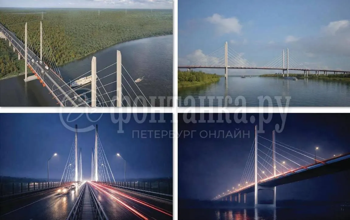 Институт «Гипростроймост — Санкт-Петербург» показал презентацию вантового моста длиной 1269 м с центральным пролетом 220 м и высотой 30 м над водой. В проекте возможны изменения — он ещё не прошёл госэкспертизу.