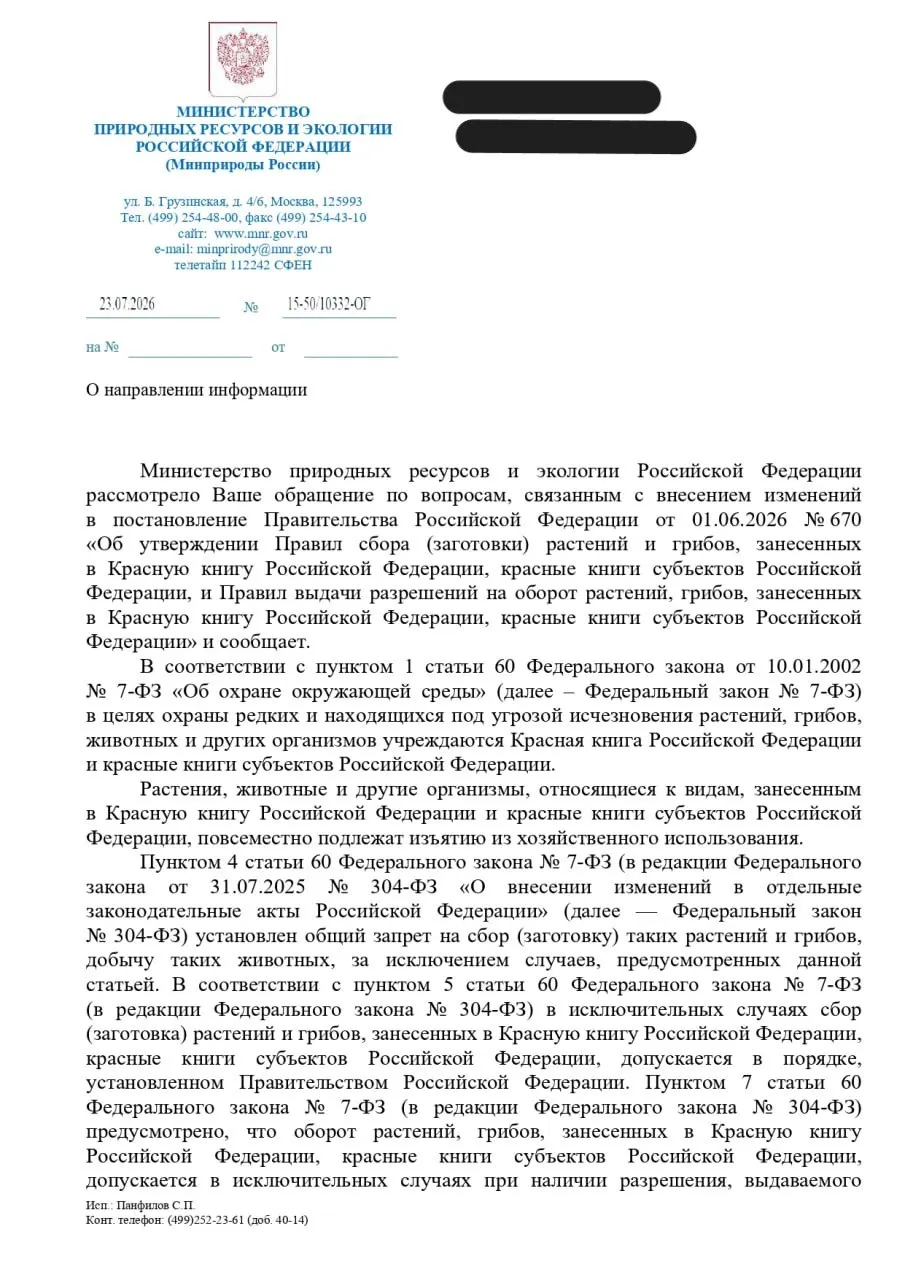 Минприроды отреагировало на жалобы о сборе редких видов. Юрист считает, что ведомство не ответило на главный вопрос о снижении уровня экологической защиты, тогда как в ответе описывается процедура возможного изъятия растений.