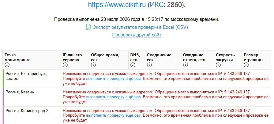 Сайт Центральной избирательной комиссии перестал открываться одновременно для пользователей внутри страны и за её пределами. Сбой совпал по времени с публикацией деклараций кандидатов в Госдуму; официальных комментариев пока нет.