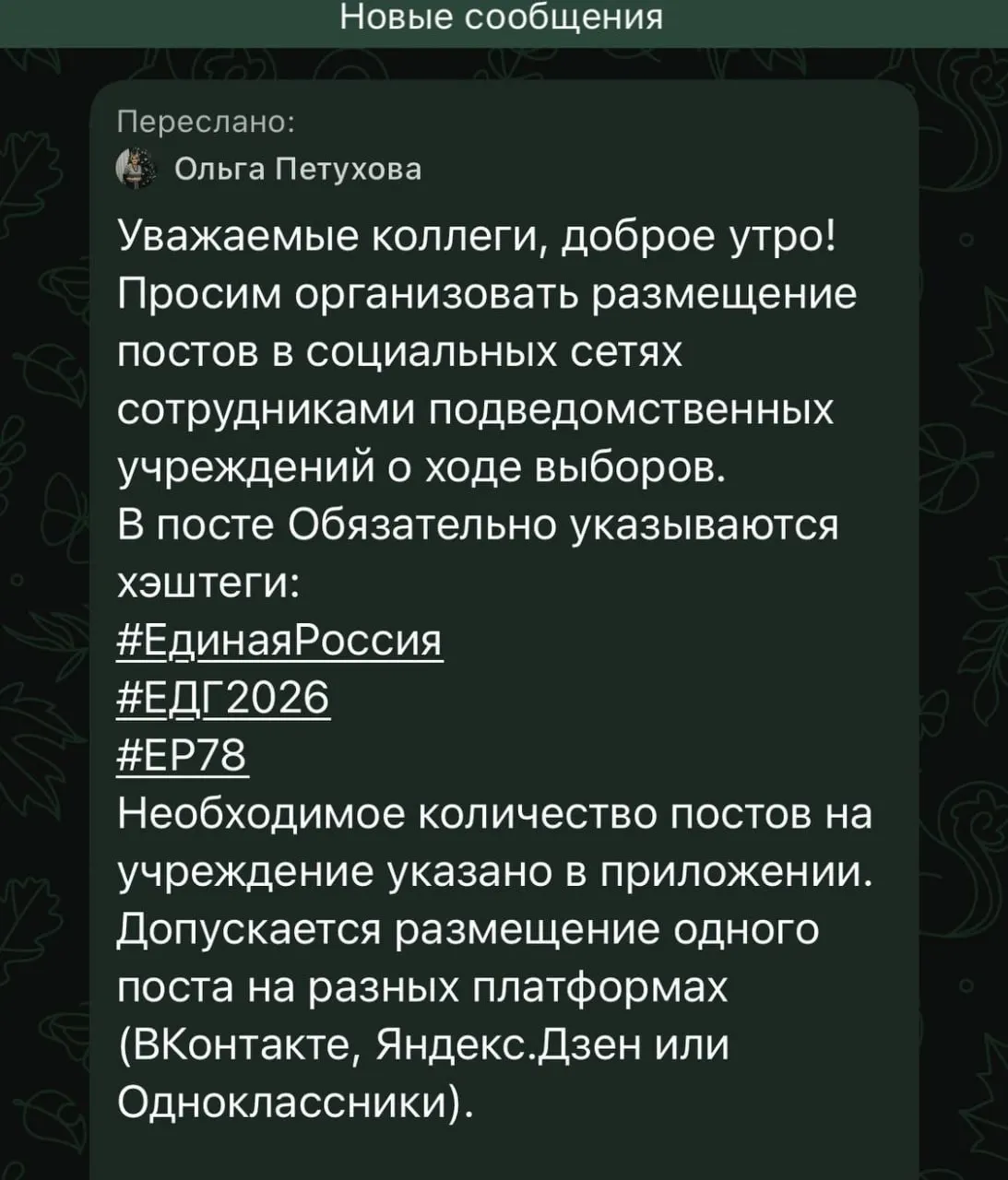 В Санкт-Петербурге выявлены инструкции, призывающие учителей публиковать в соцсетях сообщения о голосовании с хэштегами Единой России.