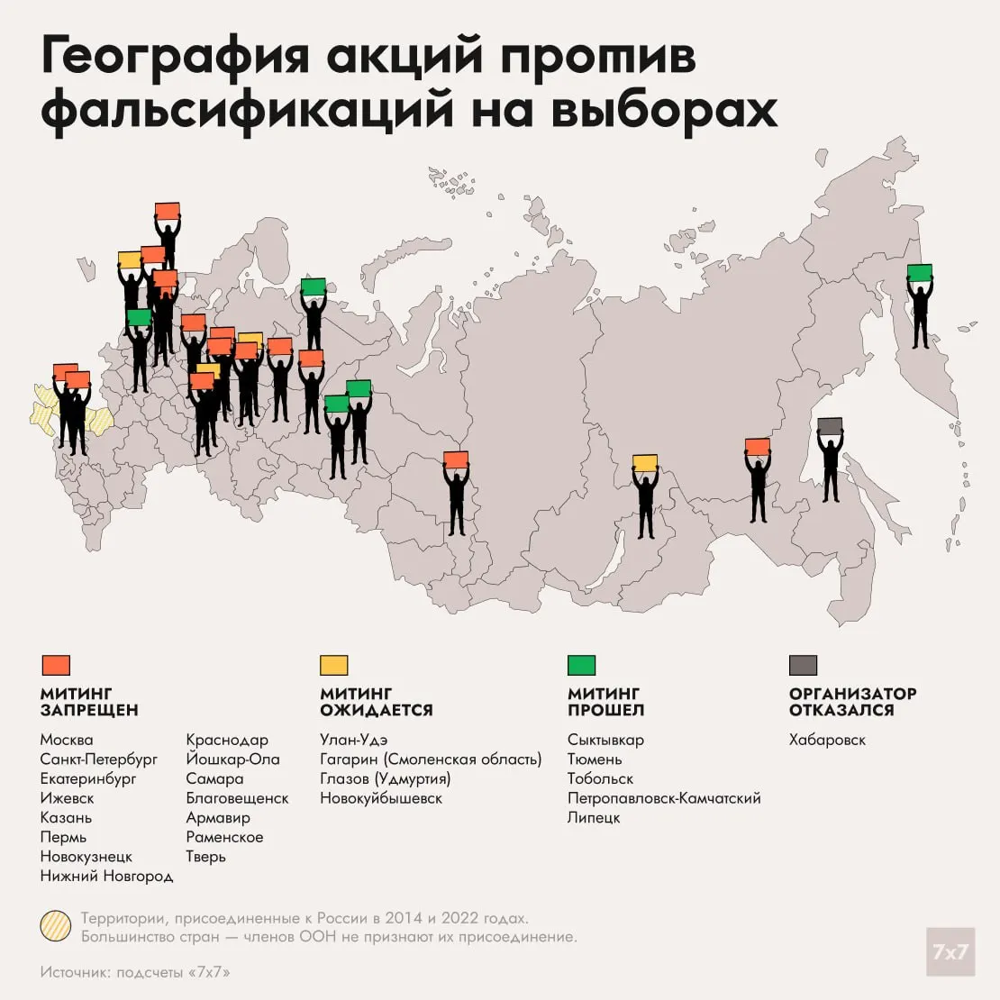 В рядах регионов запретили массовые акции против итогов голосования; причины отказов варьировались от угроз безопасности до неправильного оформления заявок.